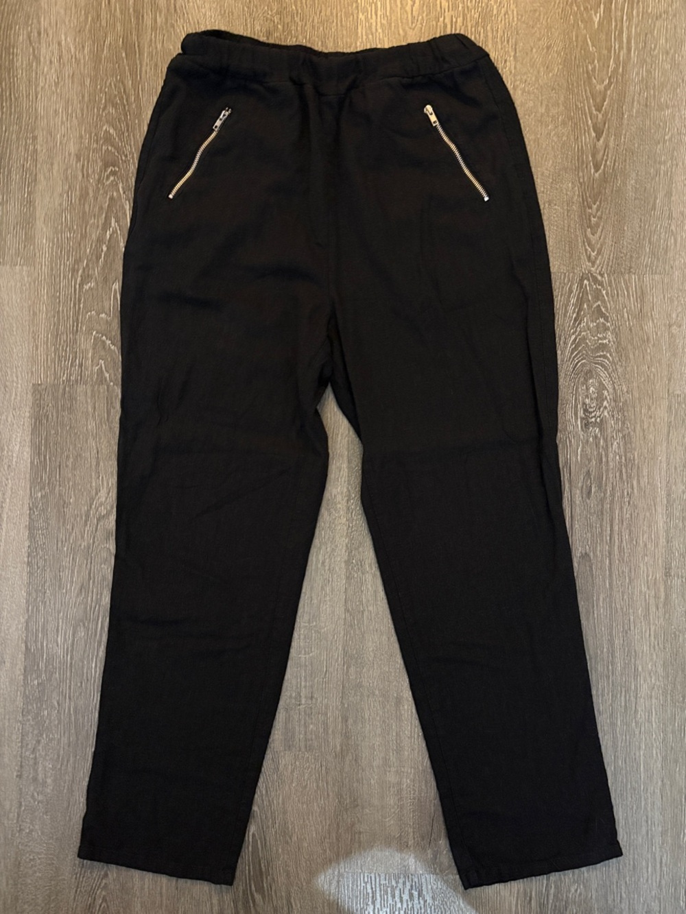 Forever 21 Women’s Black Casual Linen Joggers Pants with Zip Pockets